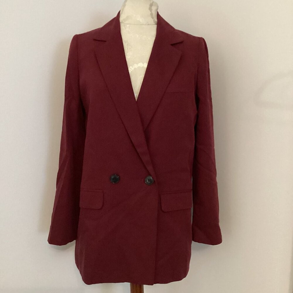 NWT MADEWELL Caldwell Drapeweave Double Breasted Blazer Jacket in CABERNET XS - Picture 5 of 7